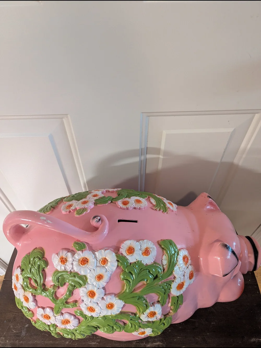 Vintage 1976 Pink Floral Ceramic Pig Piggy Bank - Picture 3 of 16